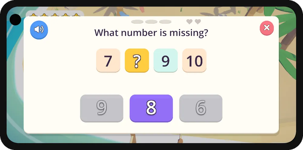 Xavier Land number question where the wrong answers turned grey so he can try again