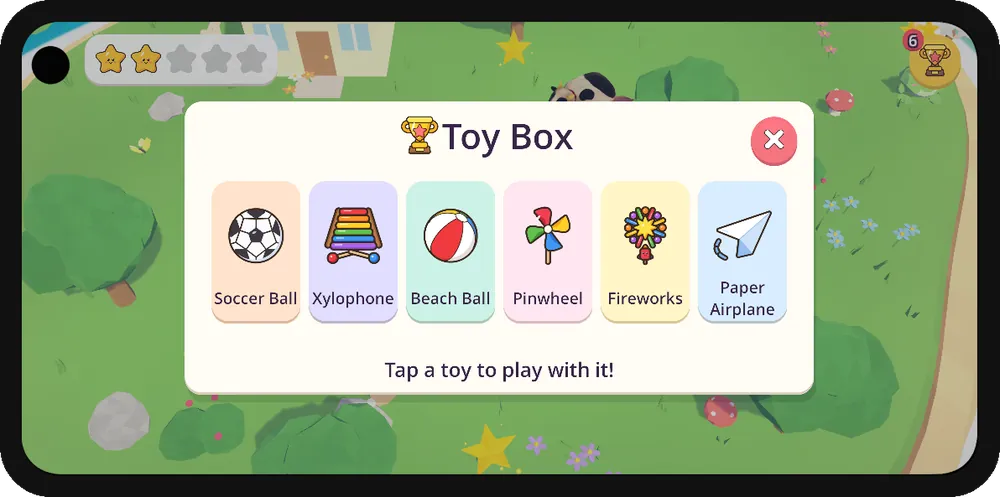Xavier Land Toy Box with a soccer ball, xylophone, beach ball, pinwheel, fireworks and paper airplane